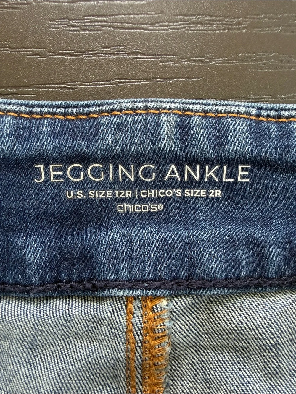 Chico's Dark Blue Skinny Jeggings with Metallic Patch Accents